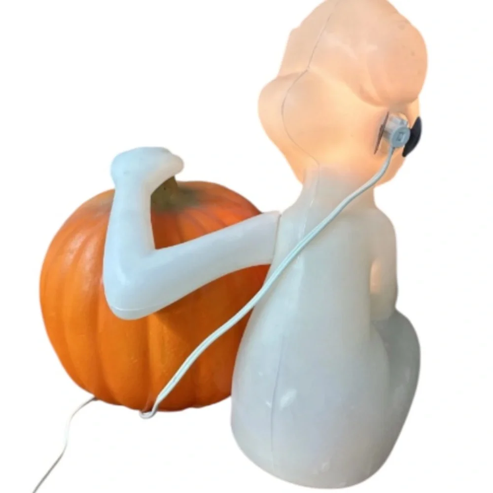 Vintage Halloween Blow Mold Ghost Pumpkin 14” Seasons by Zanders Plastic
